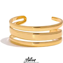 Yhpup Dichiarazione in acciaio inossidabile Bracciale color oro Bracciale rigido Struttura in metallo Temperamento multistrato Moda Gioielli impermeabili 240130