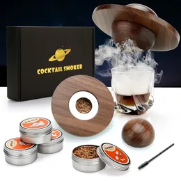 Glass Top Smoker Cocktail Smoker Kit med 4st Wood Chips Bartender Accessories For Whisky Drinks Smoking Present Kit For Dad 240124