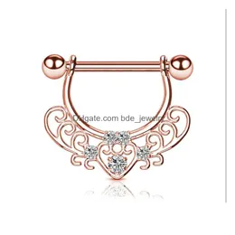 حلقات الحلمة Sier Crystal Hollow Heart Ring Women Body Jewelry Party Belly Button Drop