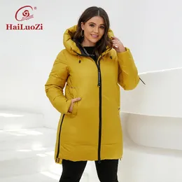 HaiLuoZi Winter Womens Jacket Plus Size Pocket Thick Windproof Cotton Parka Warm Hooded Female Outwear Women Coat 87-2 240130