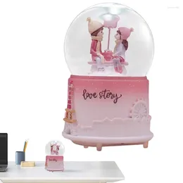 Decorative Figurines Cute Music Box Valentine's Day Snow Globe Clear Crystal Ball Lighted Light Up With Cartoon Couple