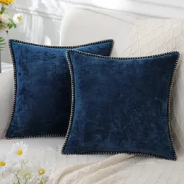 Velvet Chenille Cushion Cover Blue Pillow Cover with Stitched Edge 18x18 Luxury Throw Decorative Pillows For Sofa Home Decro 240129