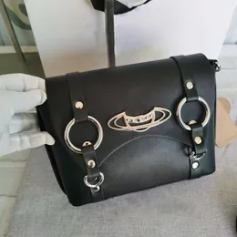 Niş mat siyah motosiklet çantası viviane westwood deri çanta çanta tasarımcı çantaları omuz crossbody perçin messenger çanta 240123