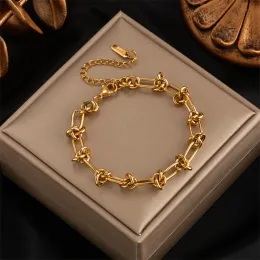 Pulseira de corrente de ouro 14k para mulheres clássica à prova de ferrugem moda menina joias de pulso presente