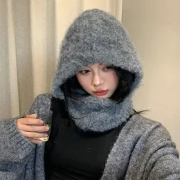 Versione coreana di Atmosphere Cappelli passamontagna lavorati a maglia in mohair per donna Autunno e inverno Cappellini bomber con protezione per le orecchie caldi retrò 240127