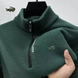 high-quality Plush and Thickened Hoodie for Mens Winter Warmth T-shirt With Long Sleeves and Standing Collar Base Shirt Top 240202