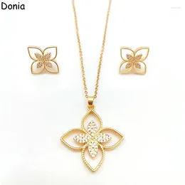 Halskette Ohrringe Set Donia Schmuck Europäische und amerikanische Mode vierblättrige Blume Damen eingelegter Zirkon Silbernadel Luxus