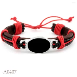Charm Bracelets 1PC Customer Customized Charms Real Leather Bracelet With Adjustable Rainbow Rope DIY Jewelry