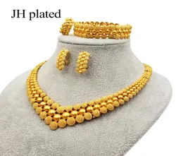 Nigeria Dubai Gold color jewelry sets African bridal wedding gifts party for women Bracelet Necklace earrings ring set collares Y24930537