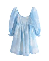 Yenkye Summer Women Blooming Sky Color Organza Princess Dress Female Sexy Square Neck Puff Sleeve Mini Party Short Vestido 2107294699553