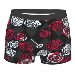 Unterhosen Herrenhöschen Boxer Unterwäsche Rote und weiße Rosen Schlüsseluhr auf Schach Sexy männliche Shorts