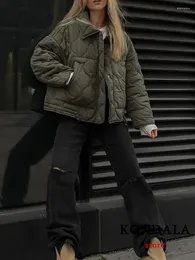 Casacos de trincheira femininos kondala streetwear armygreen jaquetas com capuz feminino bolsos grandes com zíper manga longa moda 2024 inverno vintage