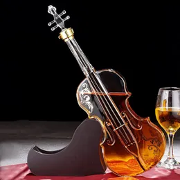 Glass Violin Decanter Mahogany Base Wine Savant Set Whiskey Glasses Bar Champagne Elegant Dispenser y240119