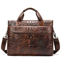 Designer Bag Men Computer Portfölj Crocodile Mönster Business Man Bag Gentleman Casual Men's Fashion äkta läder handhållen enkel axelväska horisontell