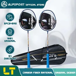 ALP LT 2st/Lot 100% kolfiber elastisk 4U 30 kg racket offensiv och defensiv professionell badminton racket med väska 240122