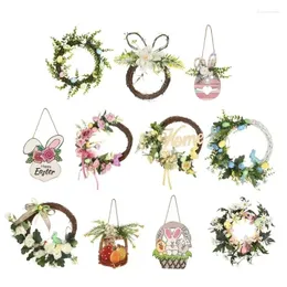 Dekorativa blommor 2024 Easter Welcome Wreath Simulated Flower Door Hanging Ornament Dekoration Veranda för främre dekorationer