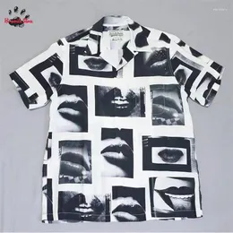 Mäns casual skjortor grafik fulltryck wacko maria lapel skjorta vintage kvalitet svart vit topp streetwear