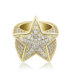 Iced Out Bow Five Pointed Star Ring Micro Zircon For Men Hip Hop Bling Diamond Ring Gold Silver Wedding Ring1071819