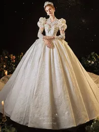 новые роскошные атласные свадебные платья с длинными рукавами Vestidos de Noiva бальное платье с цветами и кристаллами из бисера винтажное свадебное платье больших размеров халат арабское свадебное платье Mariage R