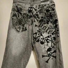 Streetwear Jeans Y2K Hosen Harajuku Hip Hop Retro Schädel Druck Baggy Herren Punk Rock Gothic Hohe Taille Breite Bein Hosen 240202