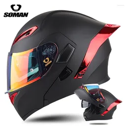 Motosiklet Kaskları Soman Çift Lens Flip Yukarı Kask Dot Modüler Kapaketler Cascos SM955-S