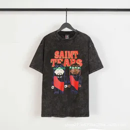 Herrt-shirts Saint Michael Cho High Street nödställda tvättade vintage kortärmade amerikanska trendiga varumärke VTG