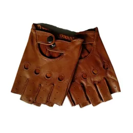 Högkvalitativa svarta män äkta läderhandskar Slip-resistent Luvas Half Finger Sheep Leather Fingerless Handskar GANTS MOTO L01 240127