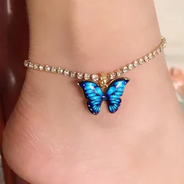 Cavigliere smalto creativo ciondolo farfalla cavigliera colorato strass braccialetto alla caviglia stile bohemien accessori gioielli regali