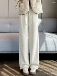 Calças femininas qweek inverno escovado mulheres quentes grosso lambwool coreano moda cintura alta perna larga vintage calças casuais neve desgaste