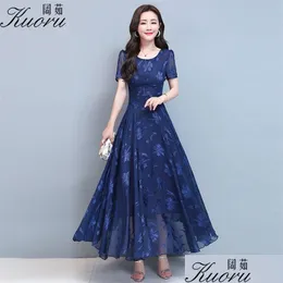 Basic Casual Dresses Plus Size Blue Women Dress Chiffon Floral Vestido Maxi Boho Summer Sukienka Ropa Mujer Robe Longue Femme Chic Dhoyx