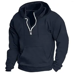 Erkek Hoodie Hoodie Çeyrek Zip Siyah Şarap lacivert Koyu Yeşil Kapşonlu Sade Spor Açık Mekan Erkekler Ter Gömlek Cep Sweatshirt