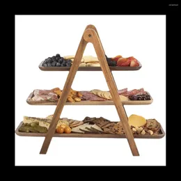 Kök förvaring 3 Tier Serving Tray Wood Tiered Decor Cake Stand Farmhouse Party Rätter och plattor brickor