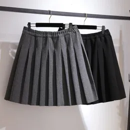 150Kg Plus Size Womens Hip 156 Autumn Winter Loose Solid A-Line Pleated High Waist Woolen Skirt Black Gray 5XL 6XL 7XL 8XL 9XL 240130