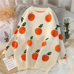 DAYIFUN Frauen Orange Stickerei Pullover Kontrast Farbe Langarm Rollkragen Stricken Pullover Weibliche Herbst Mode Lose Jumper 240130