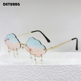 Fashion Rimless Cloud Shaped Sunglasses with Lightning Pendant Y2K Womens Luxury Sun Glasses Shades UV400 Brand Designer SG28 240131