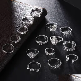 Cluster Rings Diamond Heart Crown Ring Sier Knuckle Jewelry Set Women Combination Stacking Midi Fashion Will and Sandy Drop Delivery DHDH2