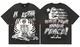 Hellstar T- قميص Rappe Mens Women Tshirt مغمورة رمادي حرفة ثقيلة للجنسين بأكمام قصيرة أعلى أزياء شارع رجع
