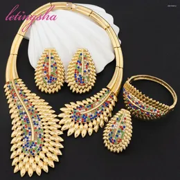 Necklace Earrings Set Italian Fashion Colorful Zircon Jewelry For Lady Brazilian Trend Bracelet Rings Women Accessories