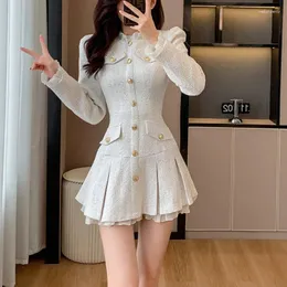 Casual Dresses Small Fragrance Sequins Sweet White Pleated Dress Women French High-quality Long Sleeve Tweed Elegant Ruffled Fashion Mini