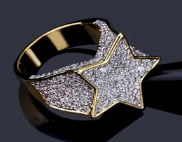 Anelli di zirconi di lusso Gioielli Anelli a grappolo di stelle a cinque punte Anelli di dito da uomo Hip Hop placcati oro 18 carati squisiti1857904