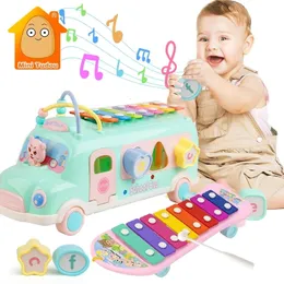 Kids Music Bus Toys Instrument Xylophone Piano Lovely Beads Blocks Sorting Learning Educational Baby For Children 240124