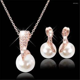 Necklace Earrings Set Women Trendy Pearl Jewelry Superior Quality Rhinestones Bride Party Earring