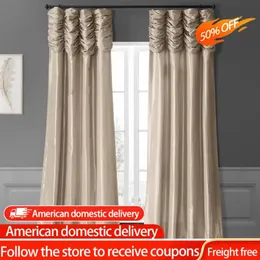 Ruched Faux Taffeta Silk Gardin 120 tum Långt rum Darkening Curtain för sovrummet vardagsrum 1 Panel 50W x 120L 240118