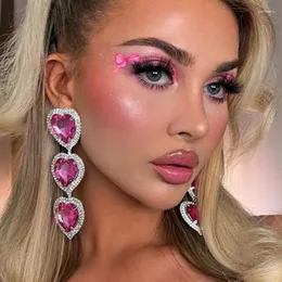 Orecchini pendenti vintage dolci tre pendenti a forma di cuore per le donne strass esagerati Barbie Girl orecchino clip trucco palla gioielli