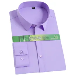 竹の繊維メンズシャツ長袖ストレッチフリーケアコンフォートソフトビジネスプロフェッショナルフォーマルホワイトドレスシャツ男性8xl 240126