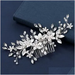 Fermagli per capelli Barrette Sposa pettini Forcine per fiori fatti a mano Strass laterali Copricapo Accessori per gioielli con perle artificiali Consegna a goccia Othqj