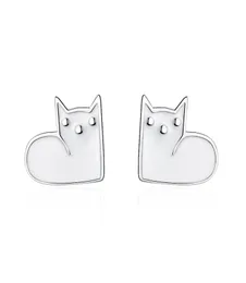 TT197 S925 Sterling Silver Needle Super Cute Cats Ear Stud Earrings Female Personality Epoxy Black Cat Jewelry For Young Girl Gif2756628