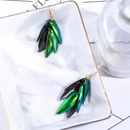 Vanssey instnic Fashion Jewellry Thailand Wingle Beetle Wings Green Tassel Dangle Earns Accessories for Women 240124