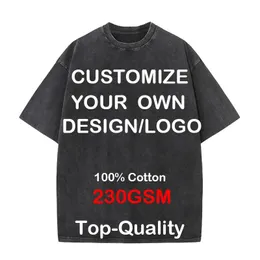 Personalizza il tuo Hip Hop Streetwear Uomo T-shirt in cotone 100% T-shirt oversize lavata T-shirt unisex estiva retrò personalizzata 240202