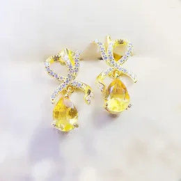 stud arock strings real citrine aring arring bowknot style 6 8mm 0.9ct 2pcs Gemstone 925 Sterling Silver لكل مجوهرات Fine J23974